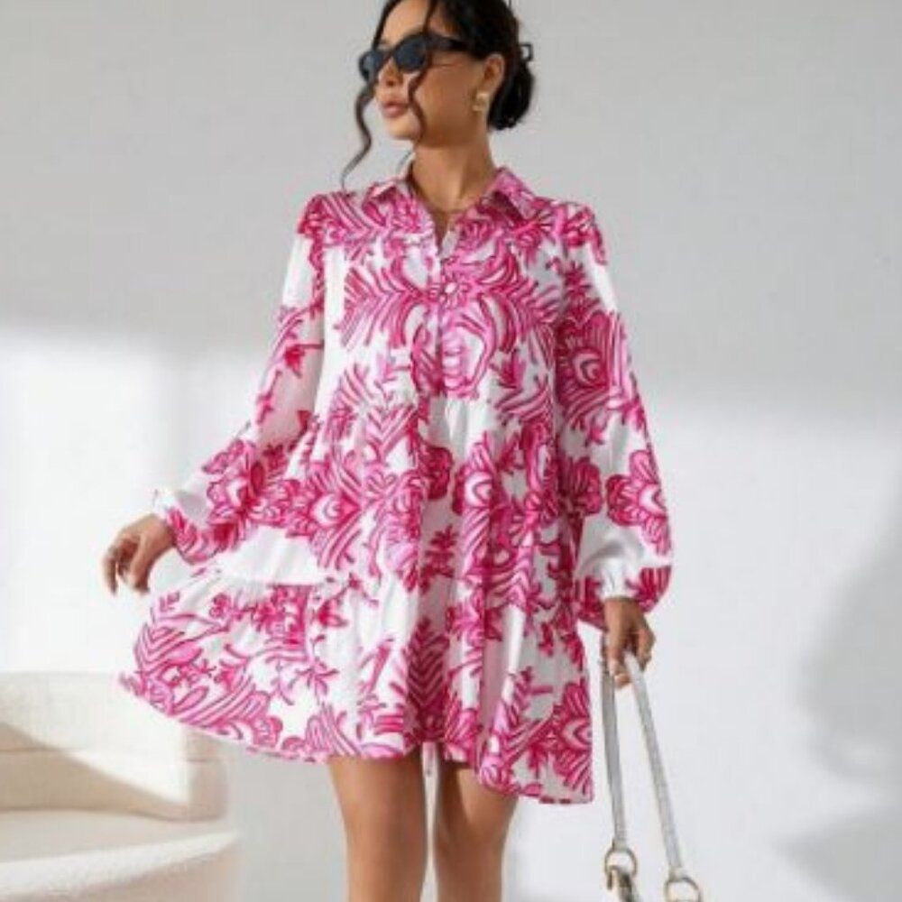 NWOT Floral Print Ruffle Hem Smock Dress